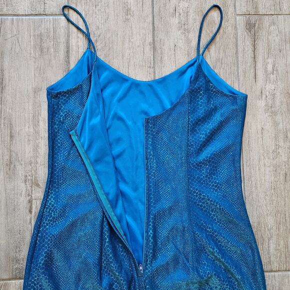 Vintage Jessica McClintock Gunne Sax Slip Dress Womens 13/14 Blue Snake Midi - Picture 8 of 15